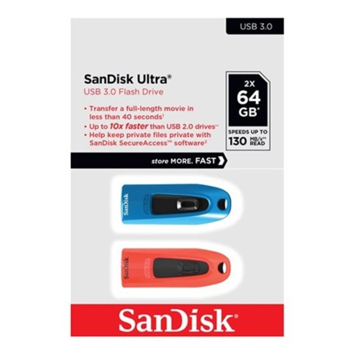 sandisk memoria usb 3.0 sandisk 64gb ultra 2 unidades roja y azul