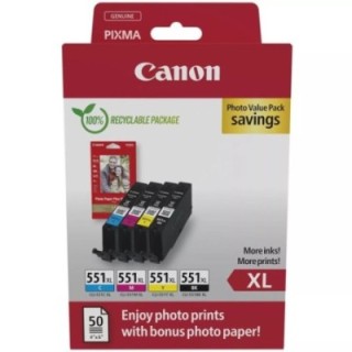 canon multipack canon cli   551xl b   c   m   y + 50 hojas papel fotografico