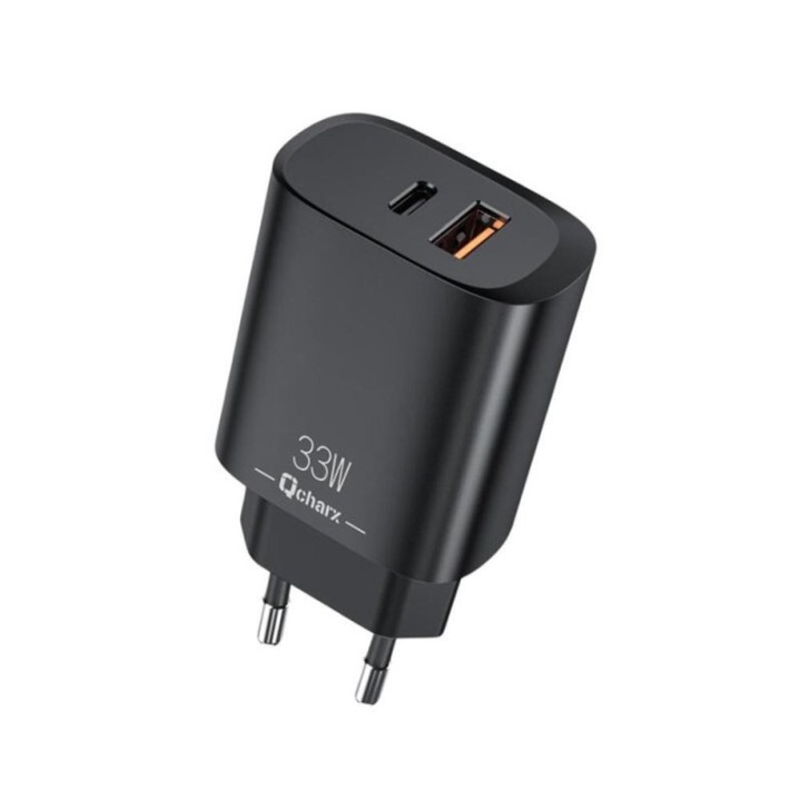 qcharx international cargador qcharx eros 3a 33w 1 x usb tipo a   1 x usb tipo c negro