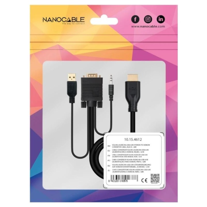 nanocable conversor vga+audio a hdmi m m 1,8 m