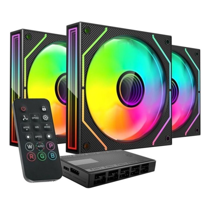 mars gaming ventilador caja mars gaming mf3dprokit argb 3x120mm negro + hub rf remote