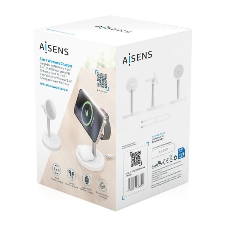 aisens cargador inal?mbrico usbc 15w 3 en 1 blanco