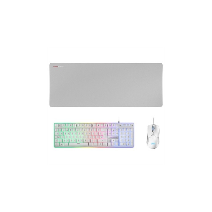 mars gaming kit teclado + raton mars gaming mcpx rgb blanco + alfombrilla
