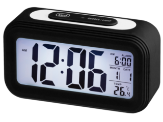 reloj digital trevi sl 3068 s  con alarma y termometro negro