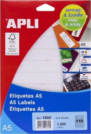 paq. 15h etiquetas adh apli 12x18mm a5 bl