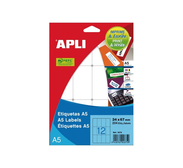 paq. 15h etiquetas adh apli 34x67mm a5 bl