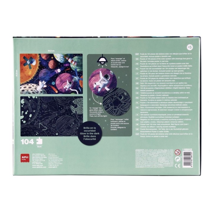 puzzle 104 pz. apli kids glow in the dark s.solar