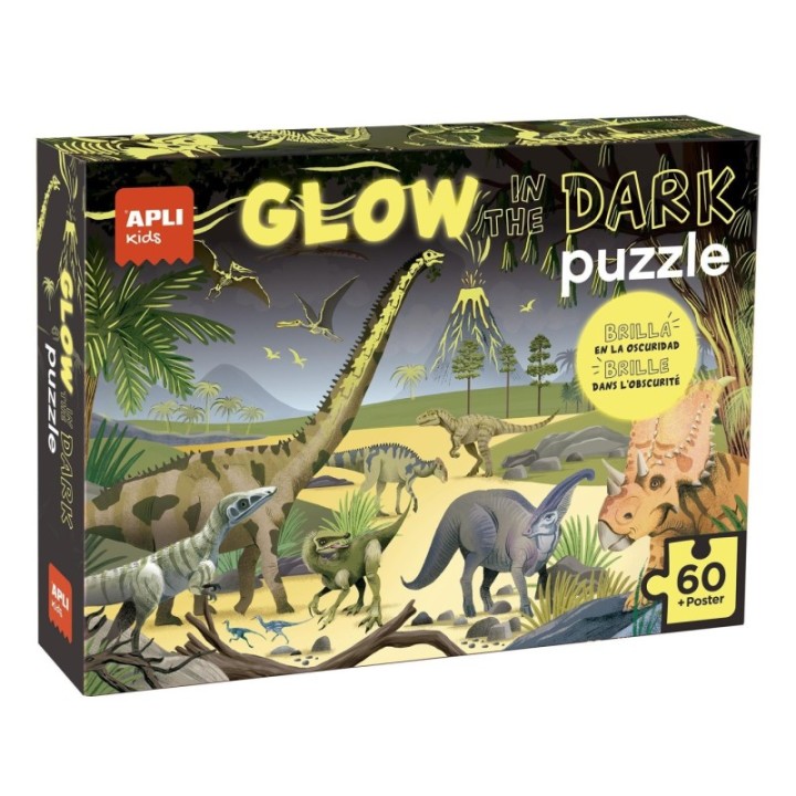 puzzle 60 pz. apli kids glow in the dark dino