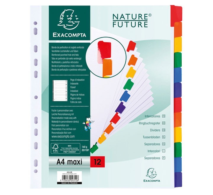 sep. cart. exacompta a4+ 12pos. 160gr bl+pest col.