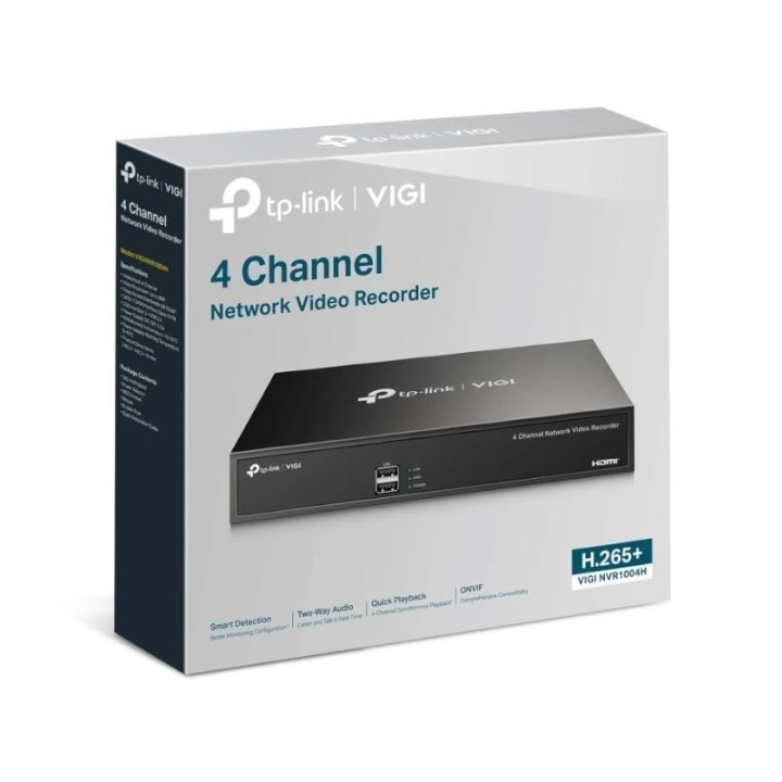 vigi nvr1004h grabador h.265+ 4 c 1x10/100 1xhdmi