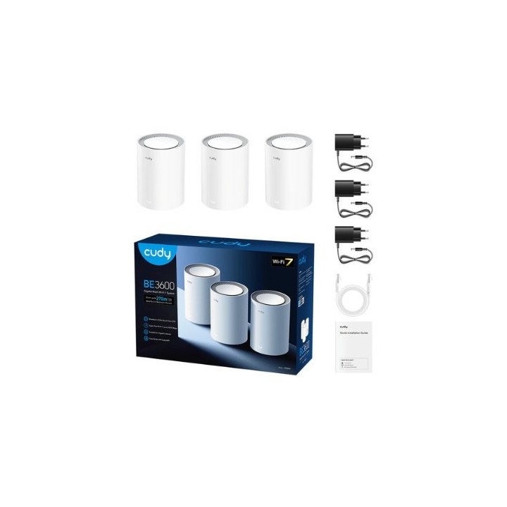 wireless lan repetidor cudy m3600 extensor mesh 3pack dualband wifi 7 3xgigabit puerto 270m2