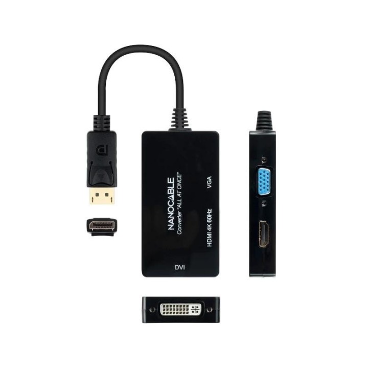 nanocable conversor dp a hdmi/dvi/vga negro 20 cm