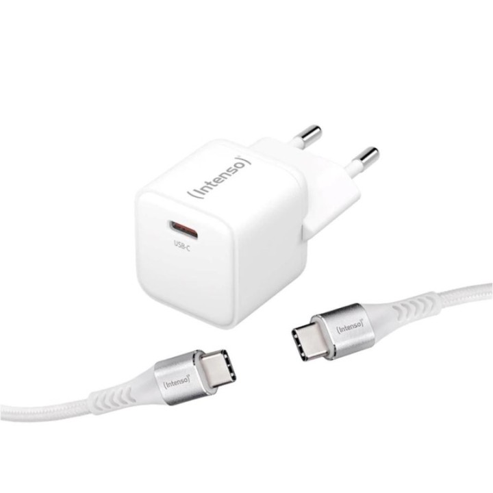 intenso cargador pared intenso gan w30c usb tipo c blanco + cable usb tipo c