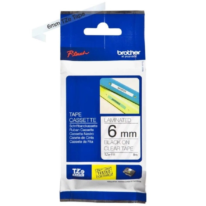 brother cinta laminada brother tze111 8mm x 6mm transparente   negro