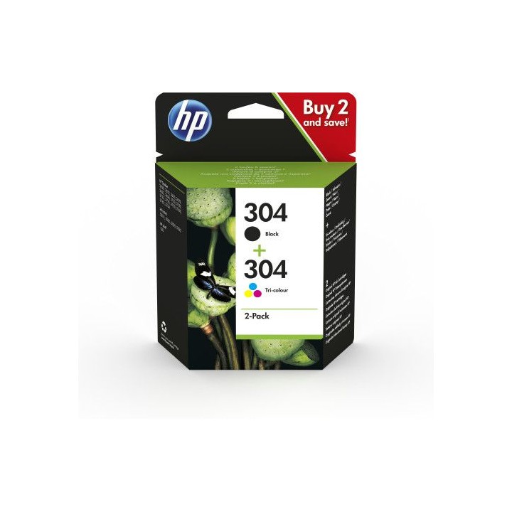 hp paquete de 2 cartuchos de tinta original 304 negro/tricolor
