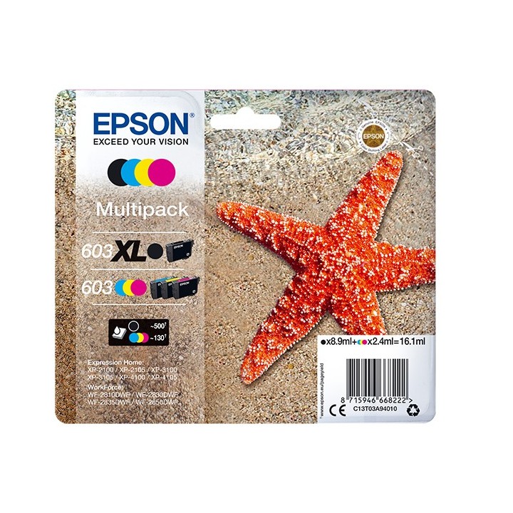 epson multipack cartucho tinta epson 603xl c13t03a94010 negro    cian    amarillo    magenta    estr