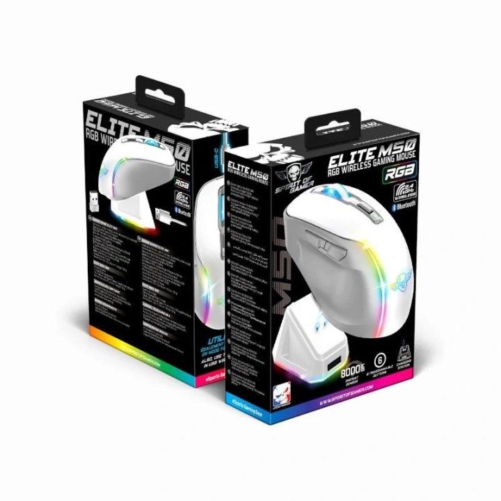 spirit of gamer raton inalambrico elite m50 blanco