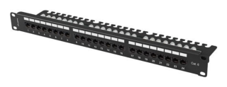 patch panel lanberg 24 puertos 1u 19" cat.6 utp con organizador cables negro