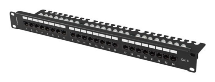 patch panel lanberg 24 puertos 1u 19" cat.6 utp con organizador cables negro