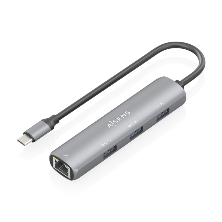 dock aisens usb c a ethernet gigabit hub 3xusb a gris 15cm