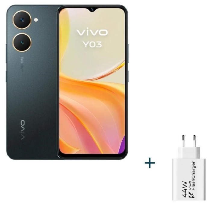 vivo y03 6.56" 4gb +4  128gb black + cargador 44w