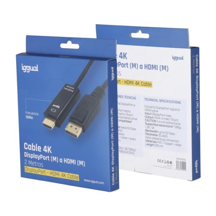iggual cable displayport  m  a hdmi  m  4k 2metros