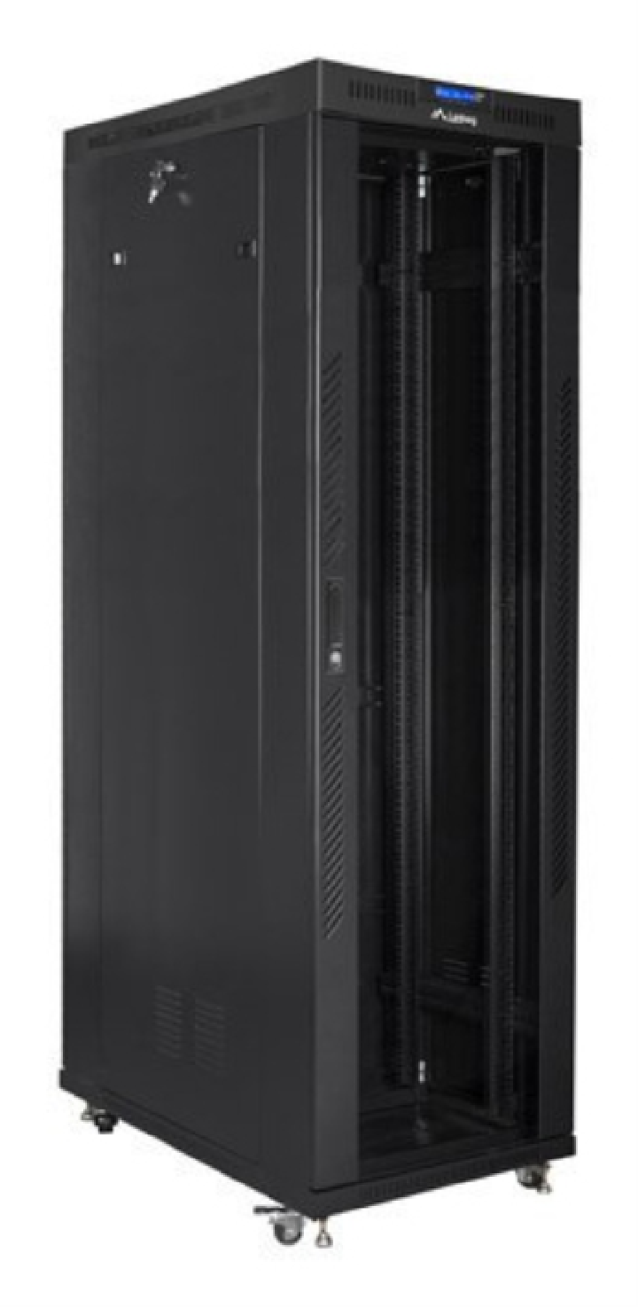 armario lanberg rack 19" 42u 600x1200 flat pack negro puerta cristal con lcd