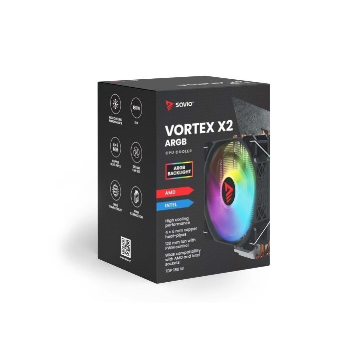 disipador cpu 180w savio vortex x2 argb ventilador 120mm multisocket 1800 rpm