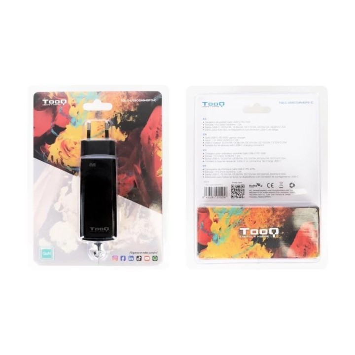 tooq cargador port?til gan usb c pd 45w c?bico