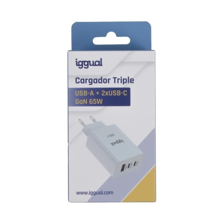 iggual cargador triple usb a + 2 x tipo c gan 65w