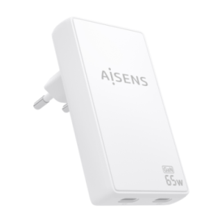 cargador aisens gan pared ultra delgado 65w 2xusb c pd3.0 qc4.0 blanco