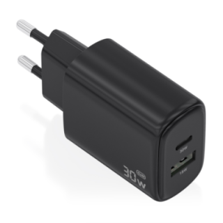 cargador aisens gan 30w 1xusb c pd3.0 qc4.0 1xusb a qc3.0 negro