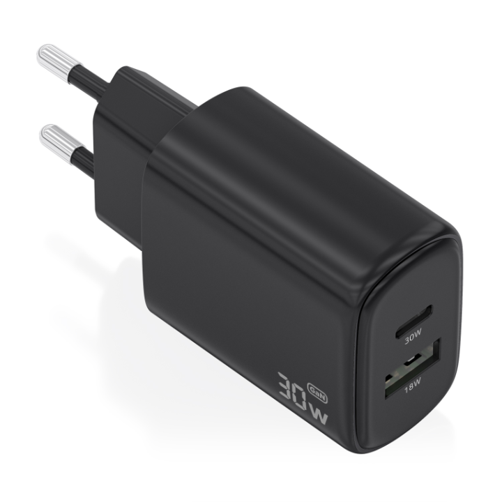 cargador aisens gan 30w 1xusb c pd3.0 qc4.0 1xusb a qc3.0 negro