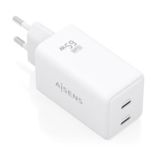 cargador aisens gan 65w 2xusb c pd3.0 qc4.0 blanco