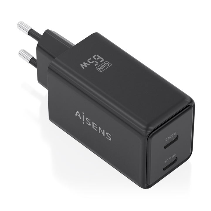 cargador aisens gan 65w 2xusb c pd3.0 qc4.0 negro