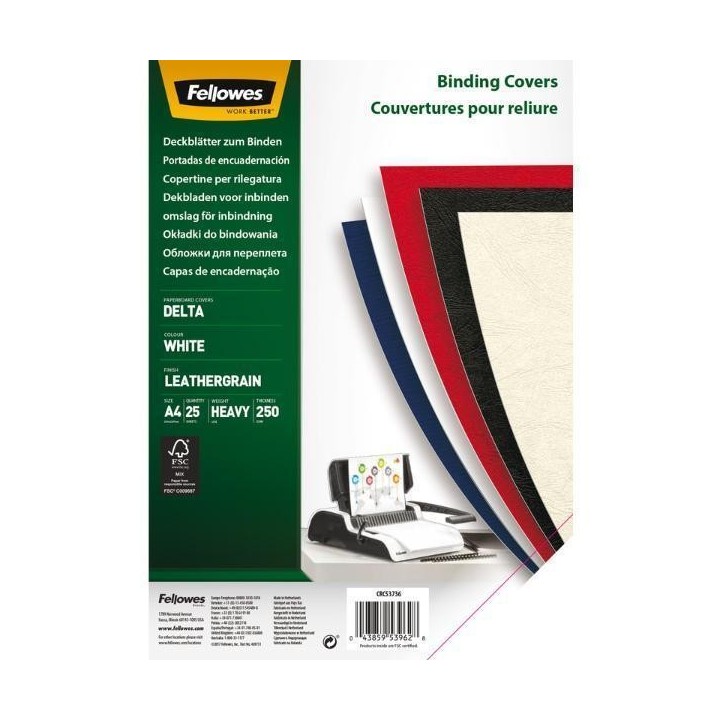 c.25 portadas fellowes a4 250gr simil piel bla