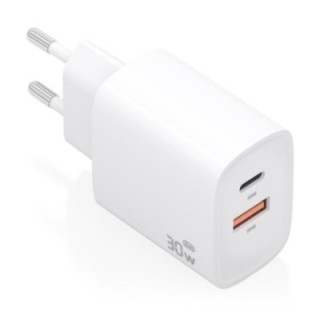 cargador aisens gan 30w 1xusb c pd3.0 qc4.0 1xusb a qc3.0 blanco