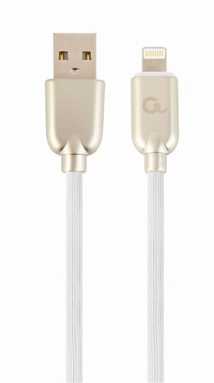 cable de datos y carga gembird 8 pines de caucho premium, 1 m, blanco