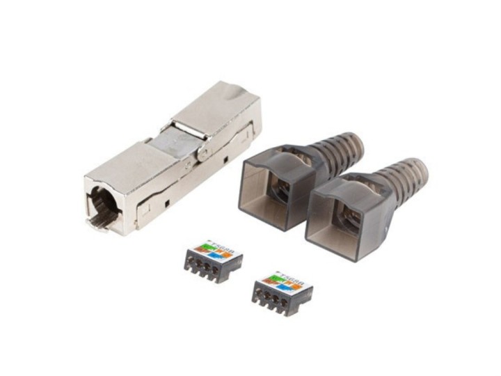 conector lanberg adaptador 2x rj45 cat6a ftp plug 8p8c tool less