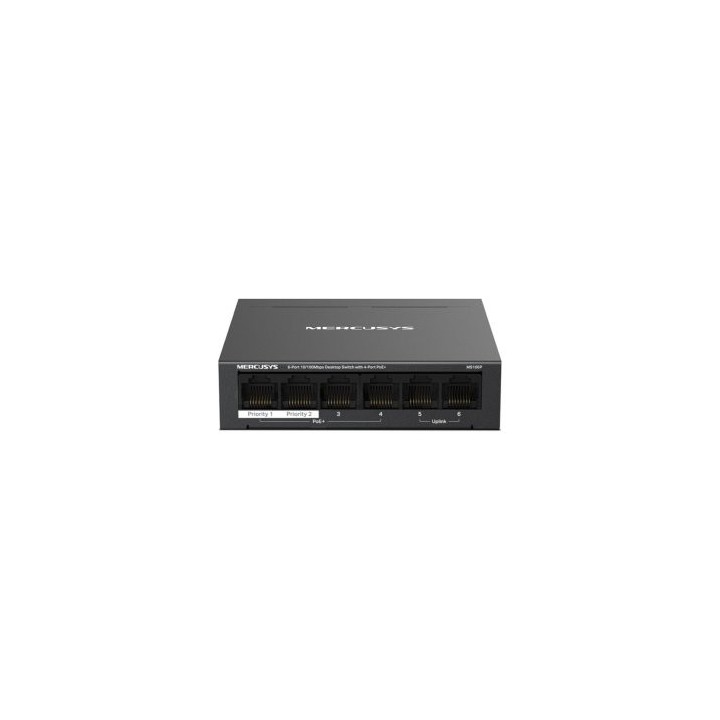 switch poe+ no gestionable mercusys ms106p 6p 6xrj45 100mbps poe+ 40w 250m