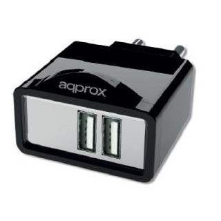 cargador usb approx para red domestica dos usb 5v 2.1a color negro incorpora 7 tips   oferta mo