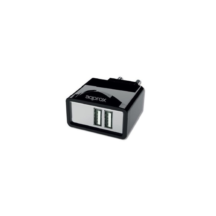 cargador usb approx para red domestica dos usb 5v 2.1a color negro incorpora 7 tips   oferta mo