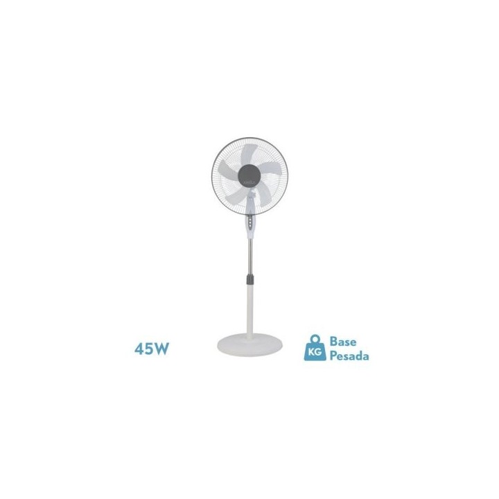 ventilador de pie belmonte blanco/gris 3 velocidades 45w 5 aspas orientable, jijo y rotatorio