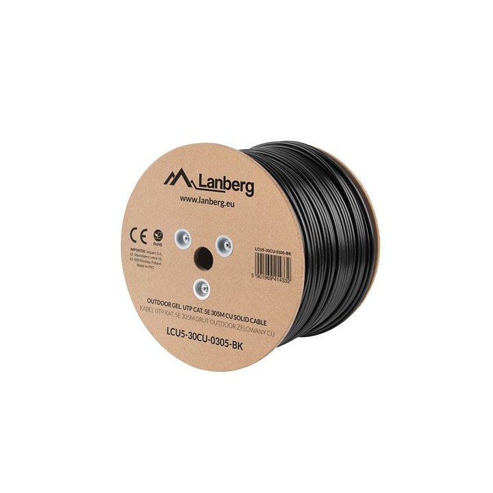 lanberg bobina cat.5e lanberg utp rj45 solido cobre fluke tested awg24 ext 305m gris