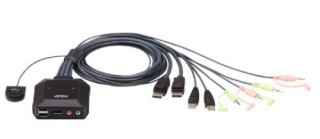 aten aten switch kvm formato cable displayport usb de 2 puertos selector remoto de puerto  cs22dp at