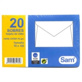 sam paquetes de 20 sobres tarjeta de visita, offset blanco 70x105, 90 grs. engomado sam 665135