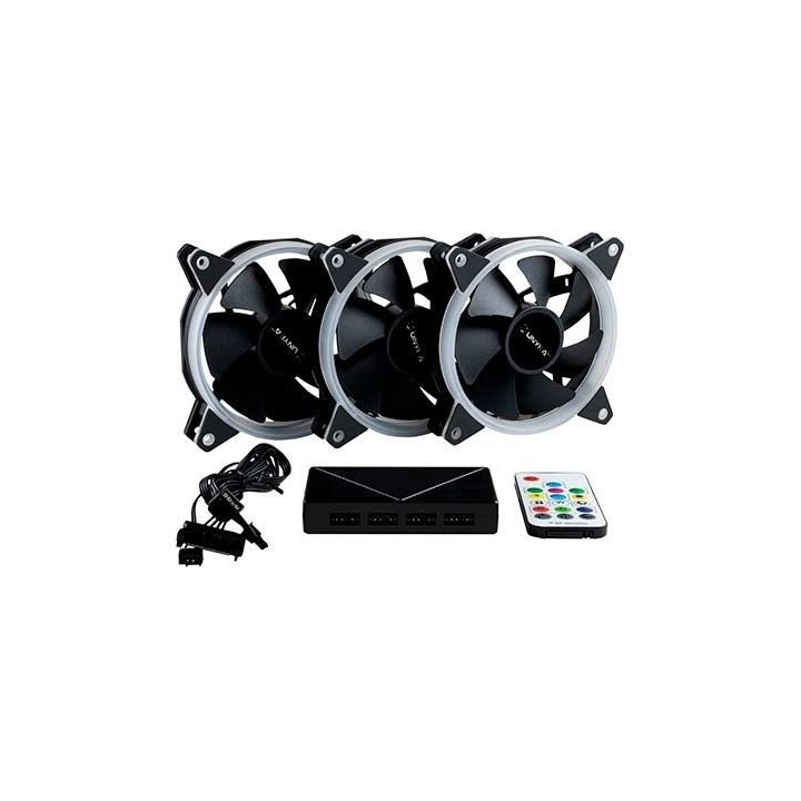 kit 3xventiladores unykach ring led argb 120mm 7 aspas