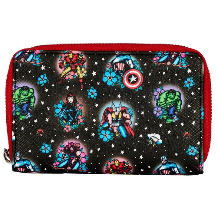 loungefly cartera monedero loungefly funko marvel avengers tattoo zip around wallet