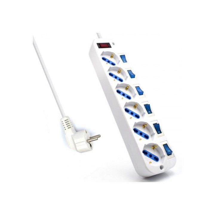 ewent ew3932-3m limitador de tension 6 salidas ac blanco