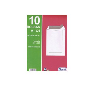 paq.10 bolsas a-c4 229x324mm 90gr blanco